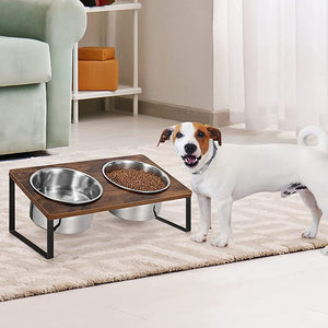Enhance Your Pet's Dining Experience with Our Pet Iron Wood Combined Feeding Bowl Rack Stand