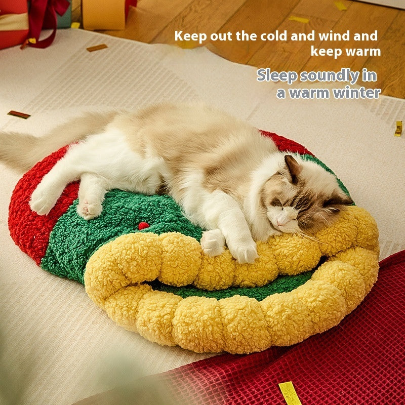 Winter Warm Semi-Closed Christmas Style Pet Sleep Tunnel Nest