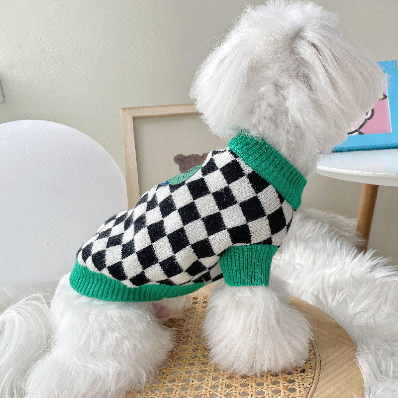 Black And White Checkered Sweater Pet Puppy Clothes