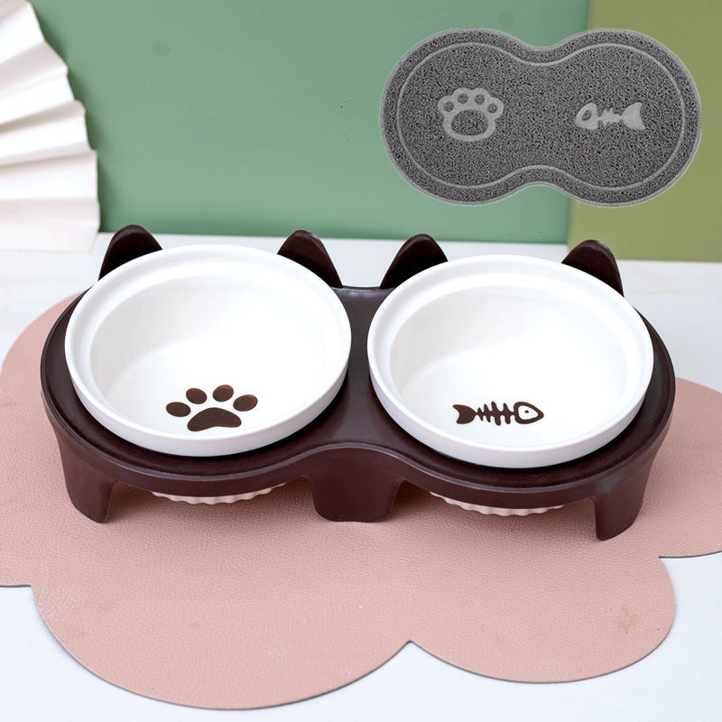 Tall Diagonal Ceramic Pet Double Feeding Bowl Water Bowl