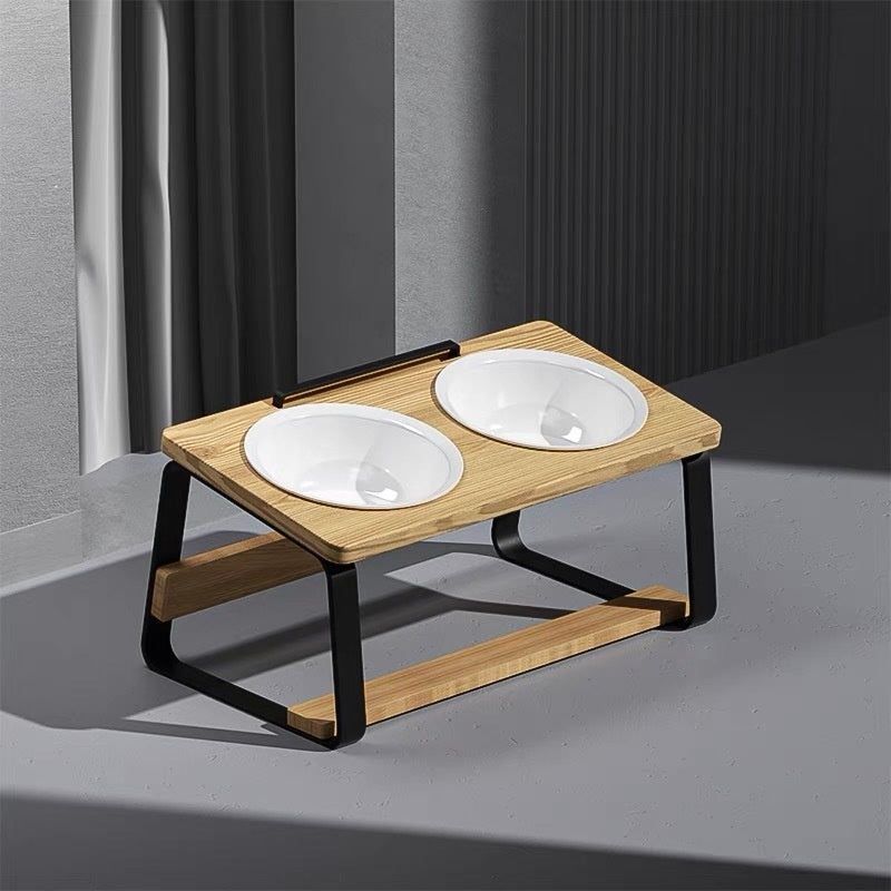 Ceramic Double Pet Feeding Bowl Elevated Water Food Holder