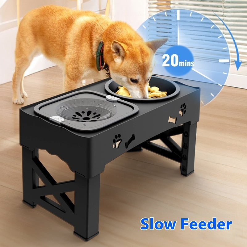 Stainless Steel Pet Double Bowl Elevated Feeding Set