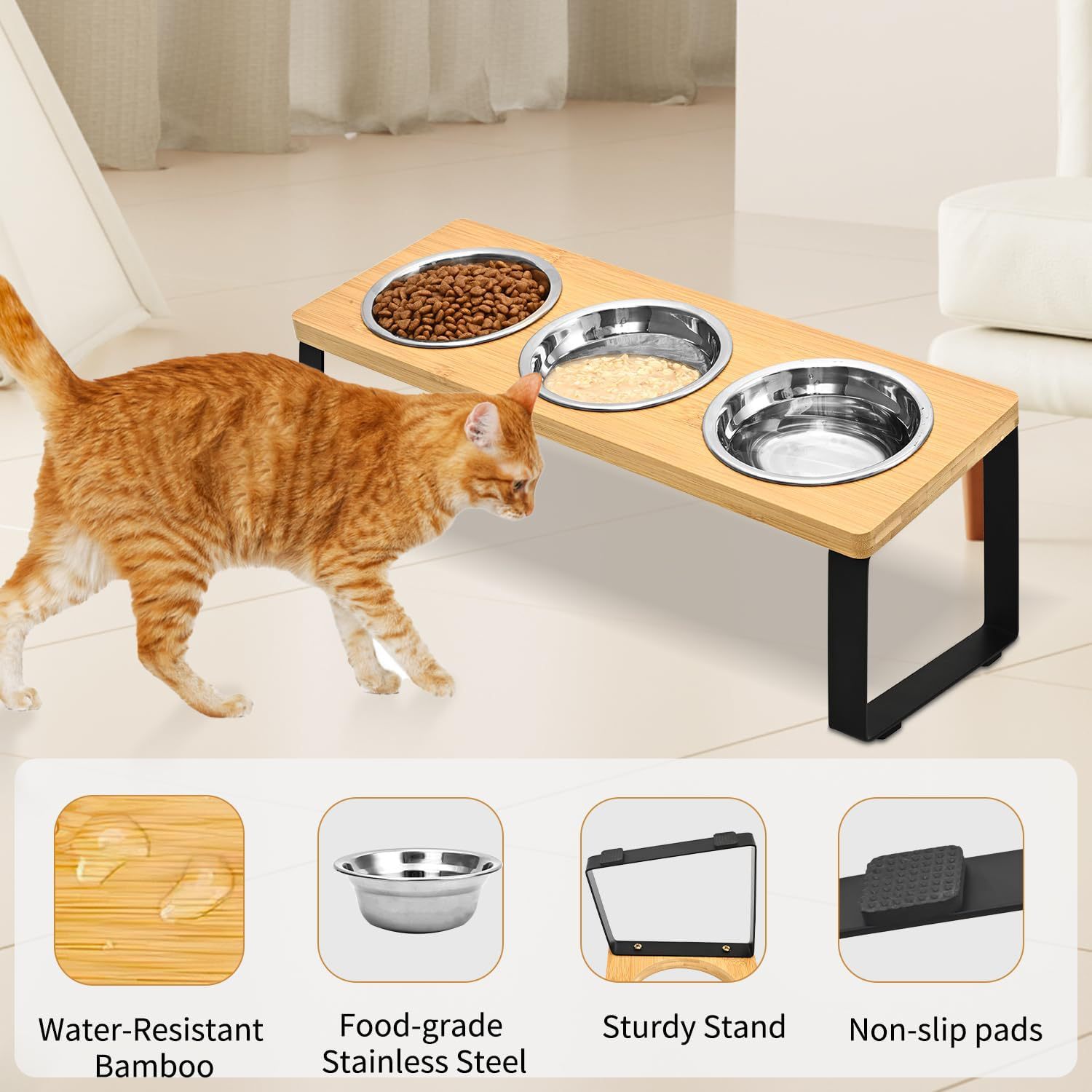 Pet Iron Wood Combined Feeding Bowl Rack Stand