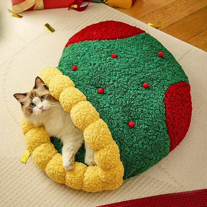 Winter Warm Semi-Closed Christmas Style Pet Sleep Tunnel Nest