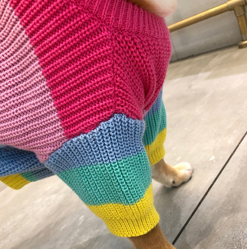 Rainbow Pet Sweater Colorful Small Breed Puppy Wear