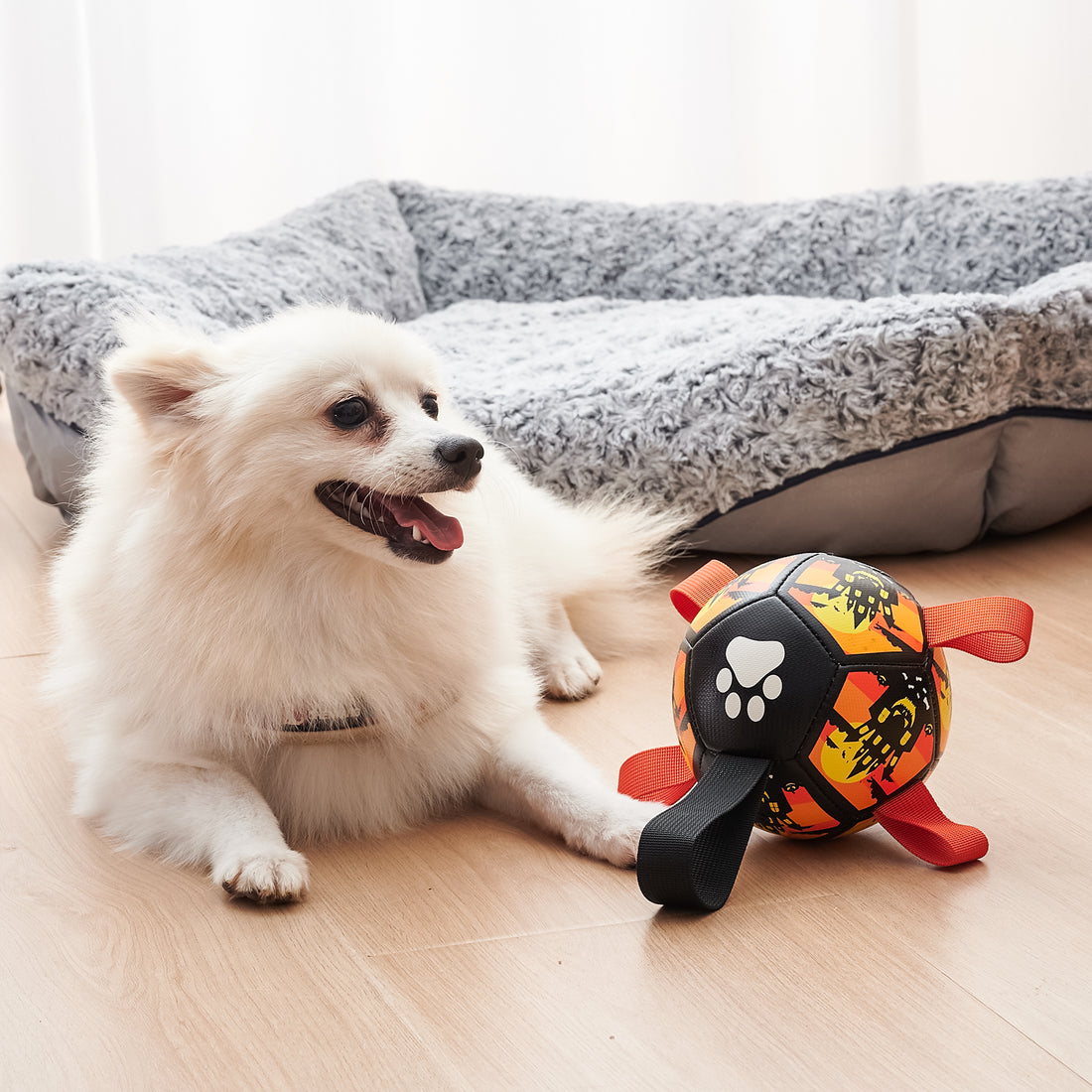Interactive Pet Soccer Ball Toy With Straps Tug Play