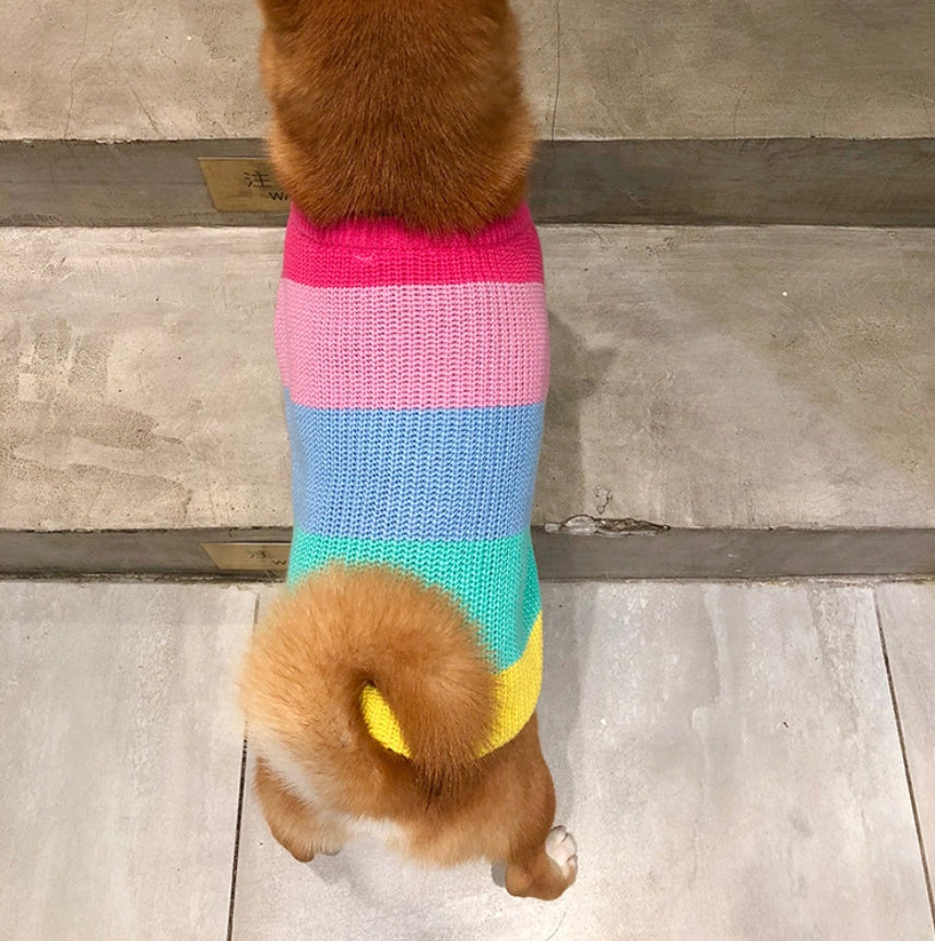 Rainbow Pet Sweater Colorful Small Breed Puppy Wear