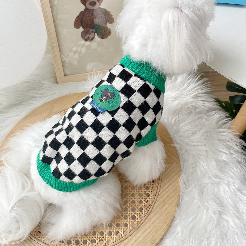 Black And White Checkered Sweater Pet Puppy Clothes