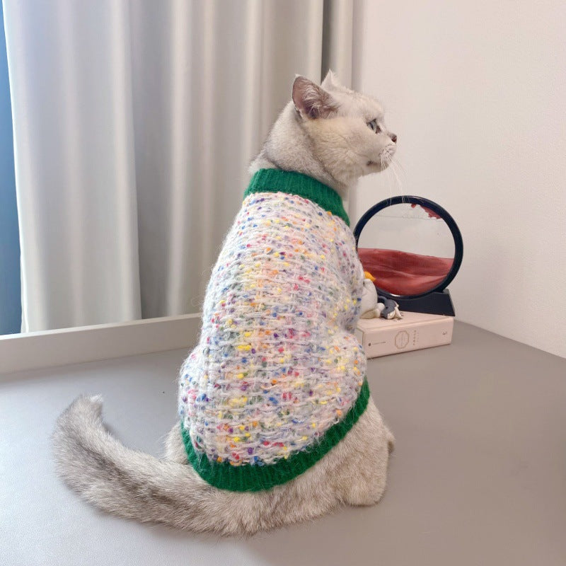 Color-Block Pet Cardigan Sweater Warm Comfortable Wear