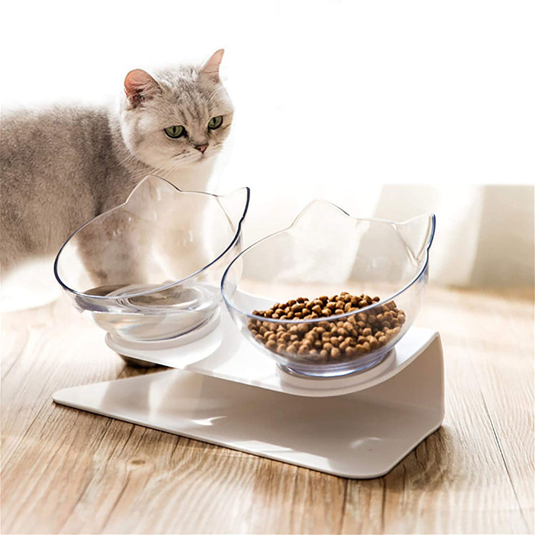 Non Slip Elevated Pet Double Feeding Bowl Transparent Stand