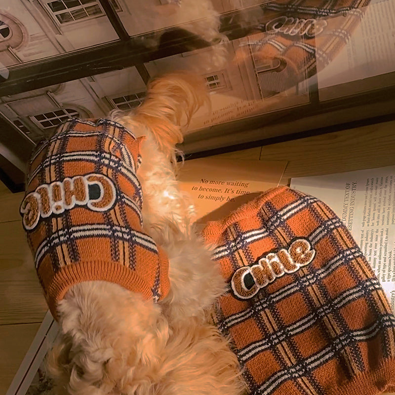 Vintage Plaid Pet Sweater Warm Cozy Apparel