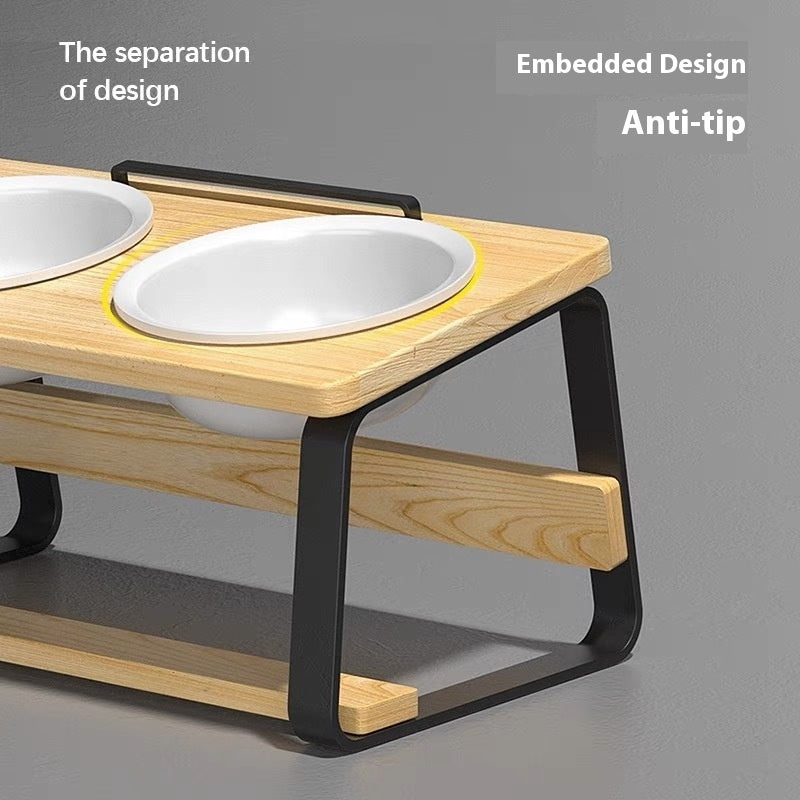 Ceramic Double Pet Feeding Bowl Elevated Water Food Holder