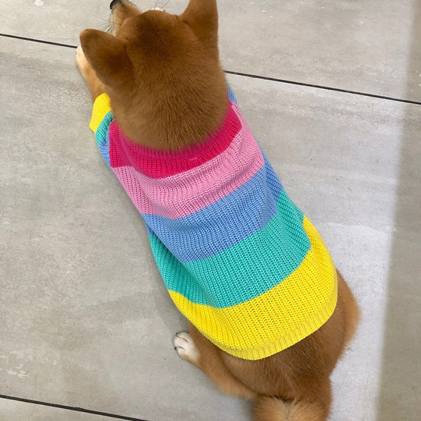 Rainbow Pet Sweater Colorful Small Breed Puppy Wear