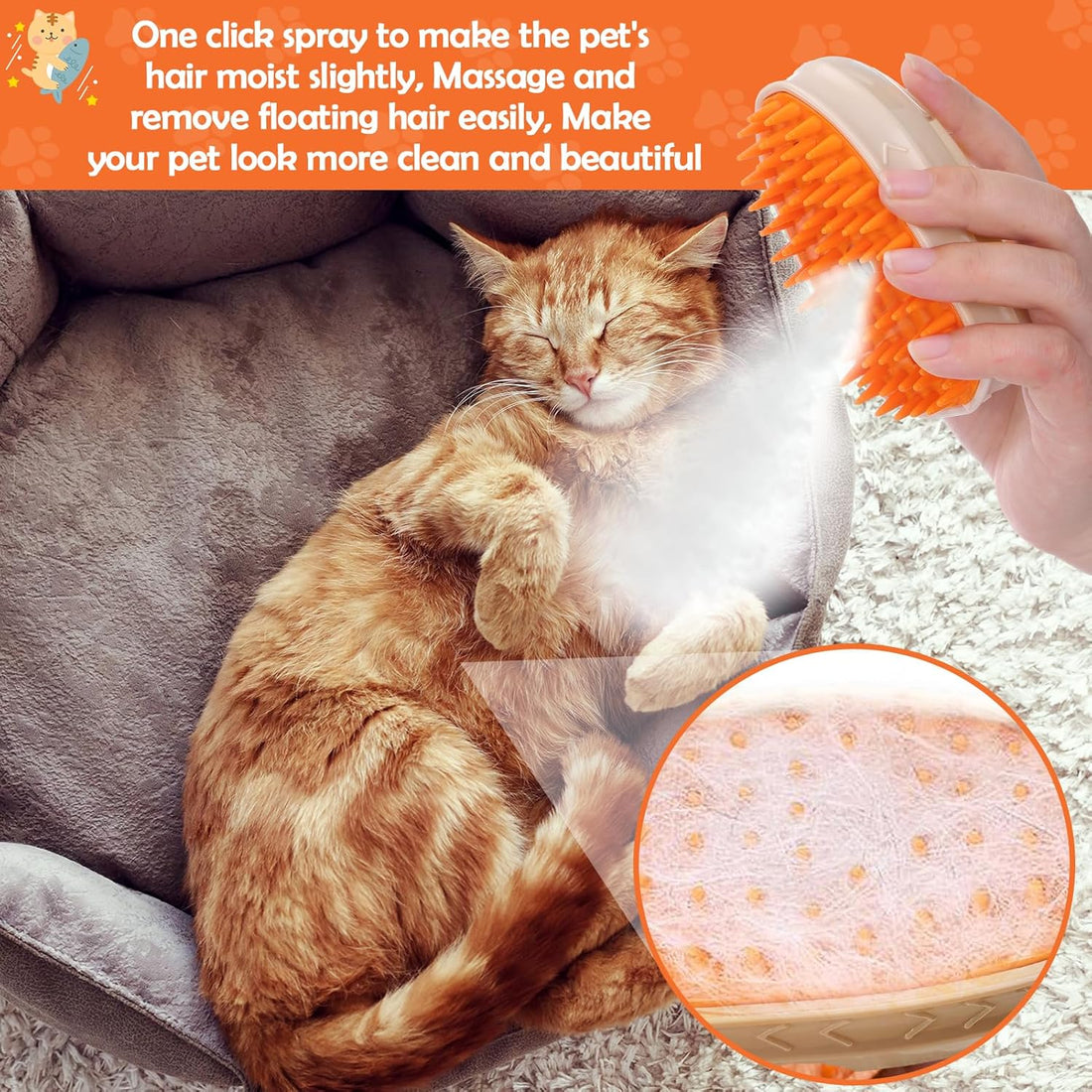 4 In 1 Pet Steam Grooming Brush Hair Removal Massage Tool