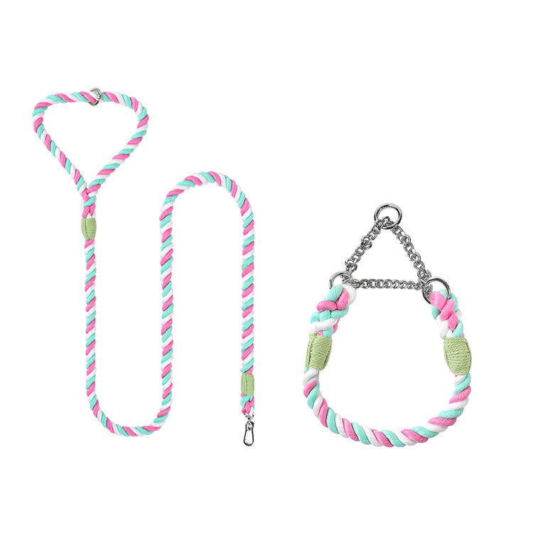 Woven Cotton Pet Collar And Leash Set
