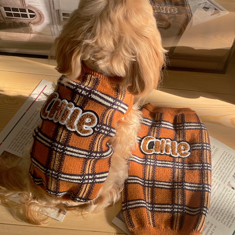 Vintage Plaid Pet Sweater Warm Cozy Apparel