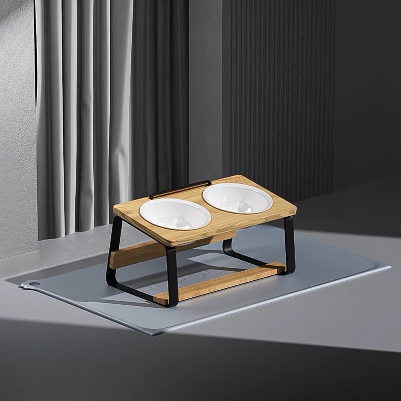 Ceramic Double Pet Feeding Bowl Elevated Water Food Holder