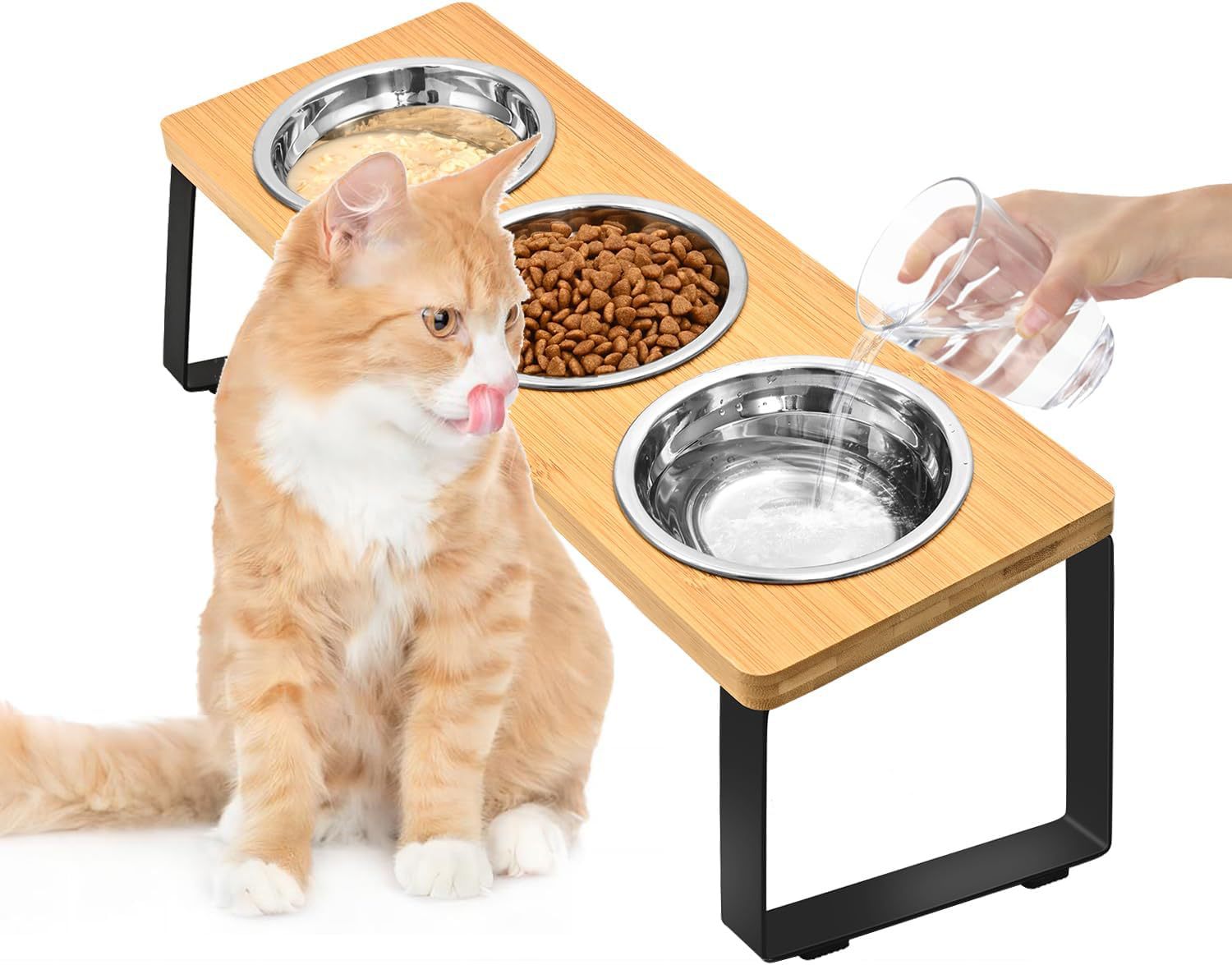 Pet Iron Wood Combined Feeding Bowl Rack Stand