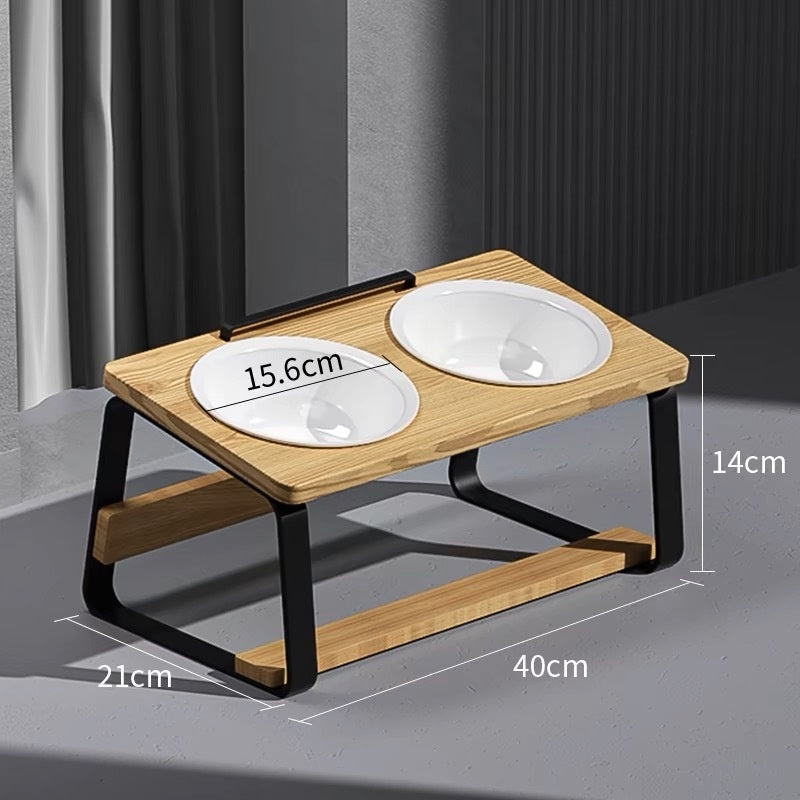 Ceramic Double Pet Feeding Bowl Elevated Water Food Holder