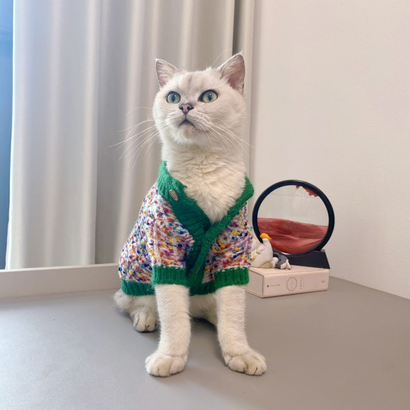 Color-Block Pet Cardigan Sweater Warm Comfortable Wear