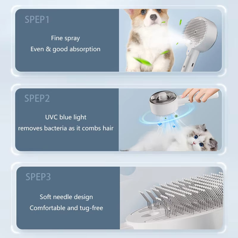 3 In 1 Pet Steam Grooming Brush Electric Spray Massage Tool