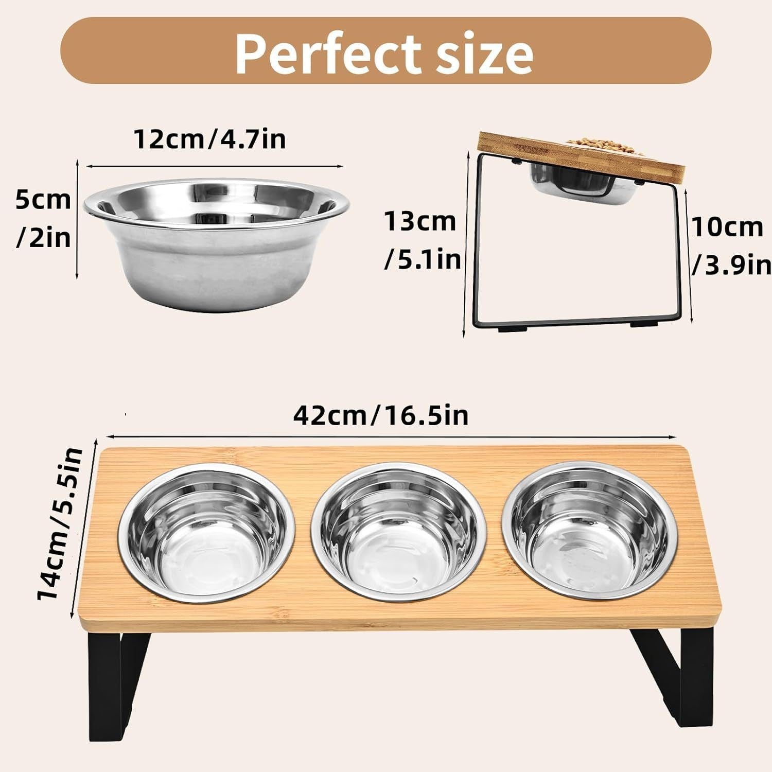 Pet Iron Wood Combined Feeding Bowl Rack Stand