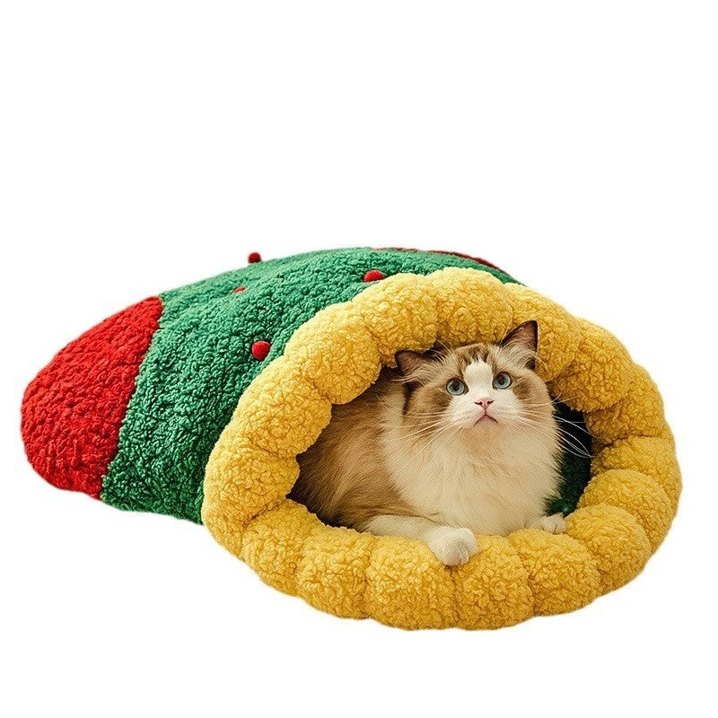 Winter Warm Semi-Closed Christmas Style Pet Sleep Tunnel Nest