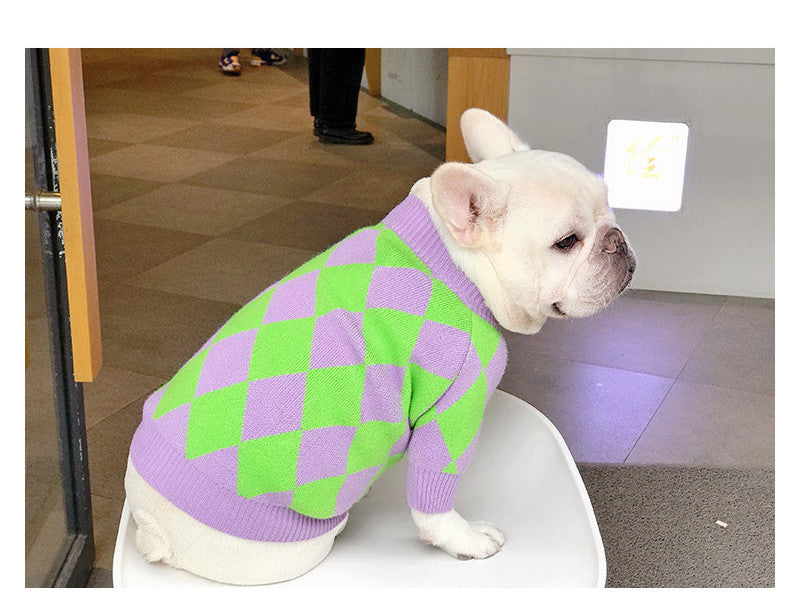 Trendy Plaid Pet Sweater Warm Stylish Wear
