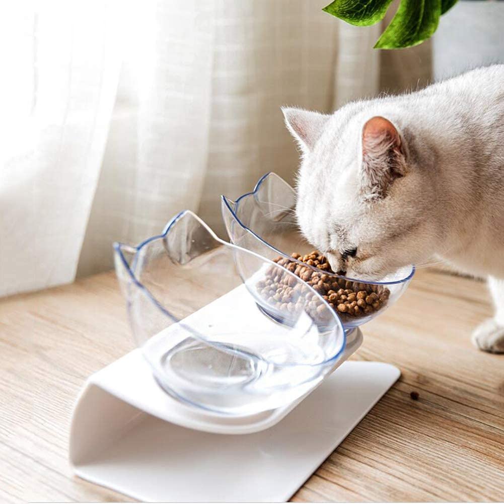 Non Slip Elevated Pet Double Feeding Bowl Transparent Stand