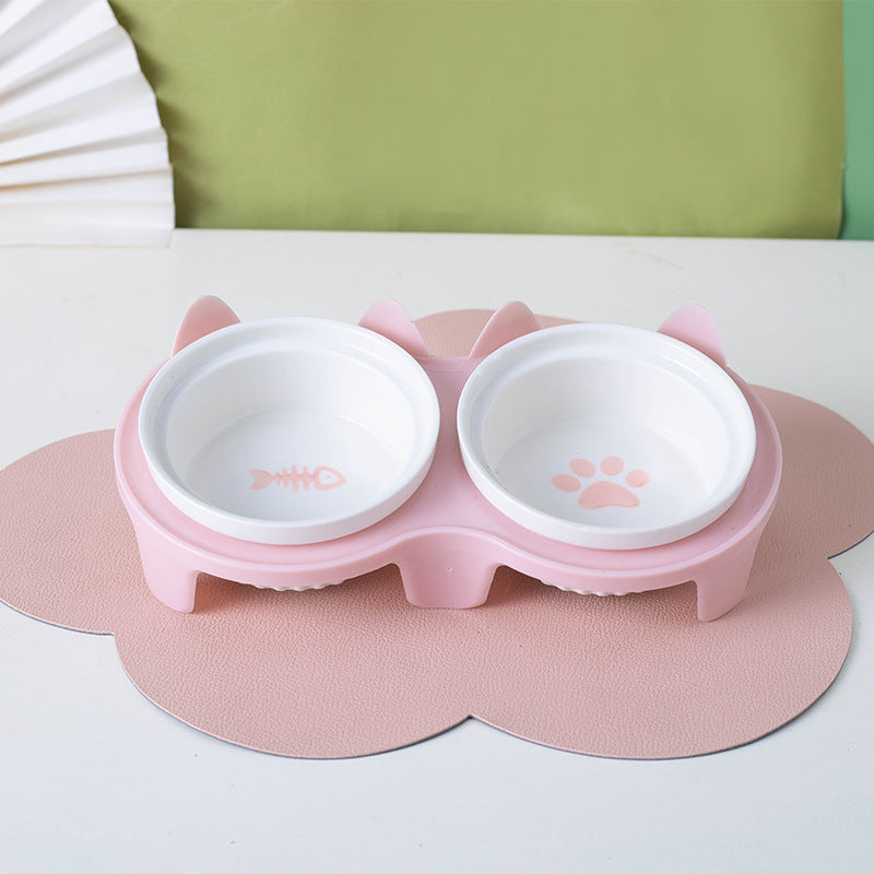Tall Diagonal Ceramic Pet Double Feeding Bowl Water Bowl