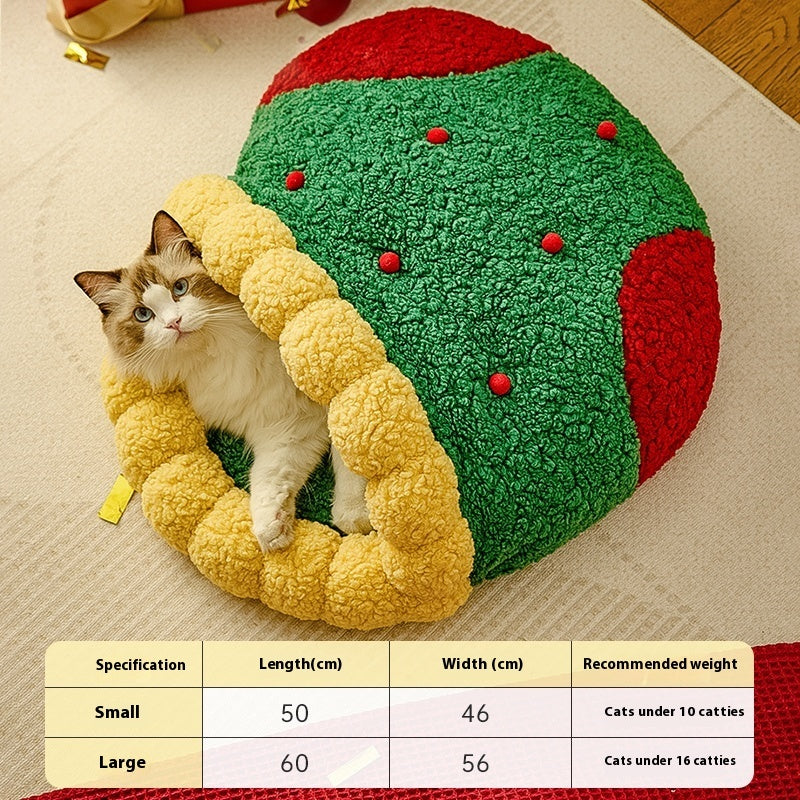 Winter Warm Semi-Closed Christmas Style Pet Sleep Tunnel Nest