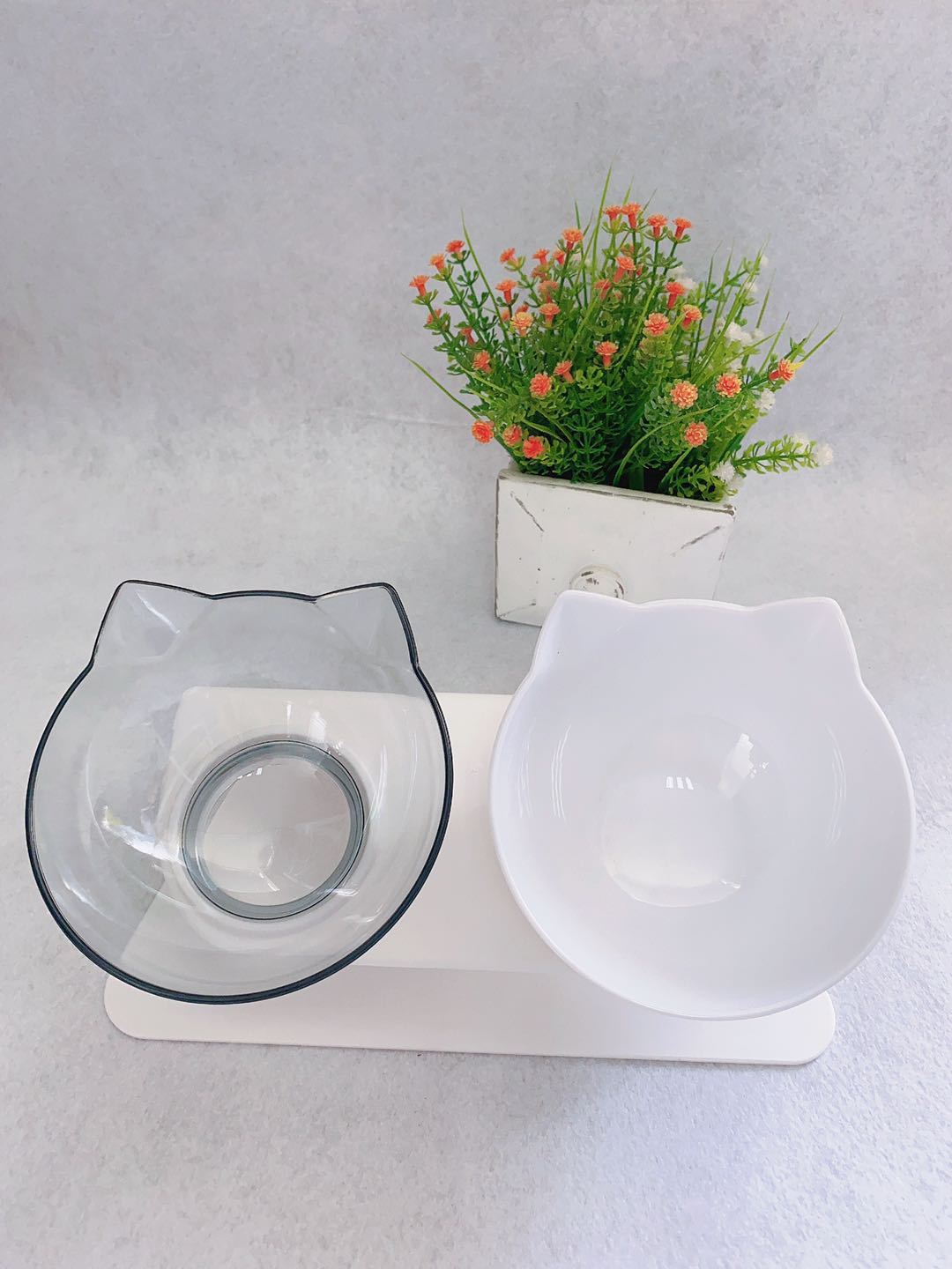 Non Slip Elevated Pet Double Feeding Bowl Transparent Stand