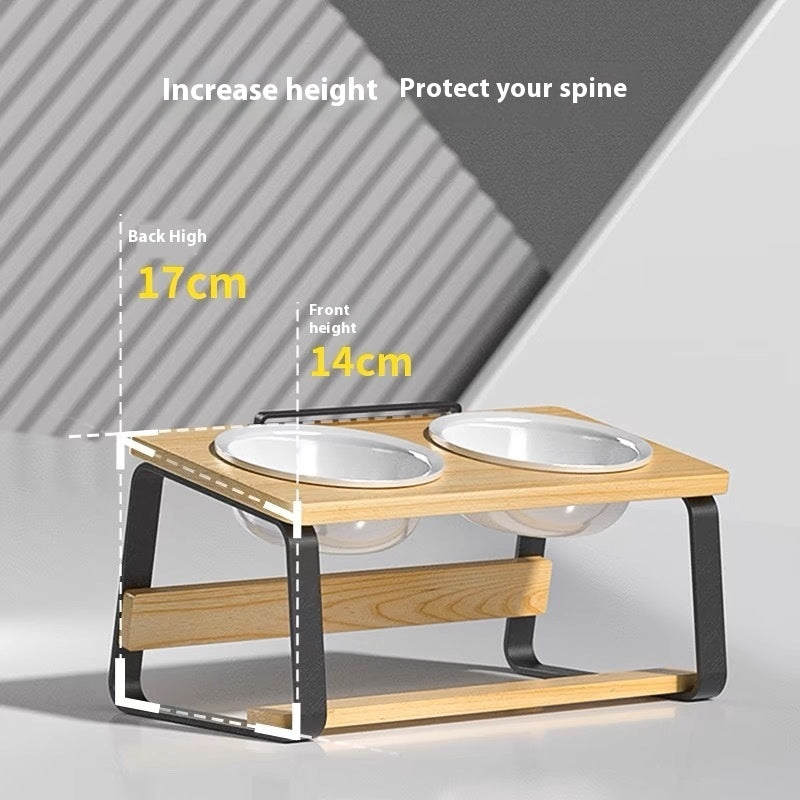 Ceramic Double Pet Feeding Bowl Elevated Water Food Holder