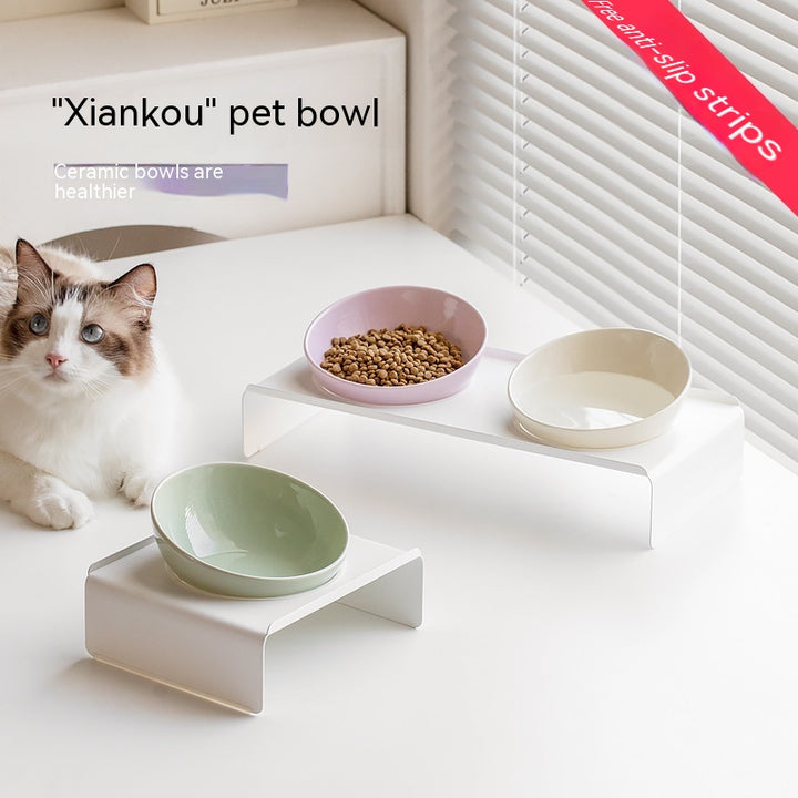 Ceramic Beveled Pet Feeding Bowl Stylish Durable Design