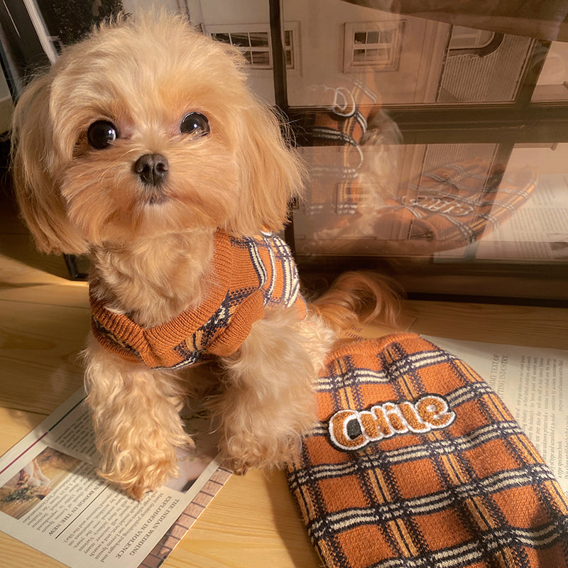 Vintage Plaid Pet Sweater Warm Cozy Apparel