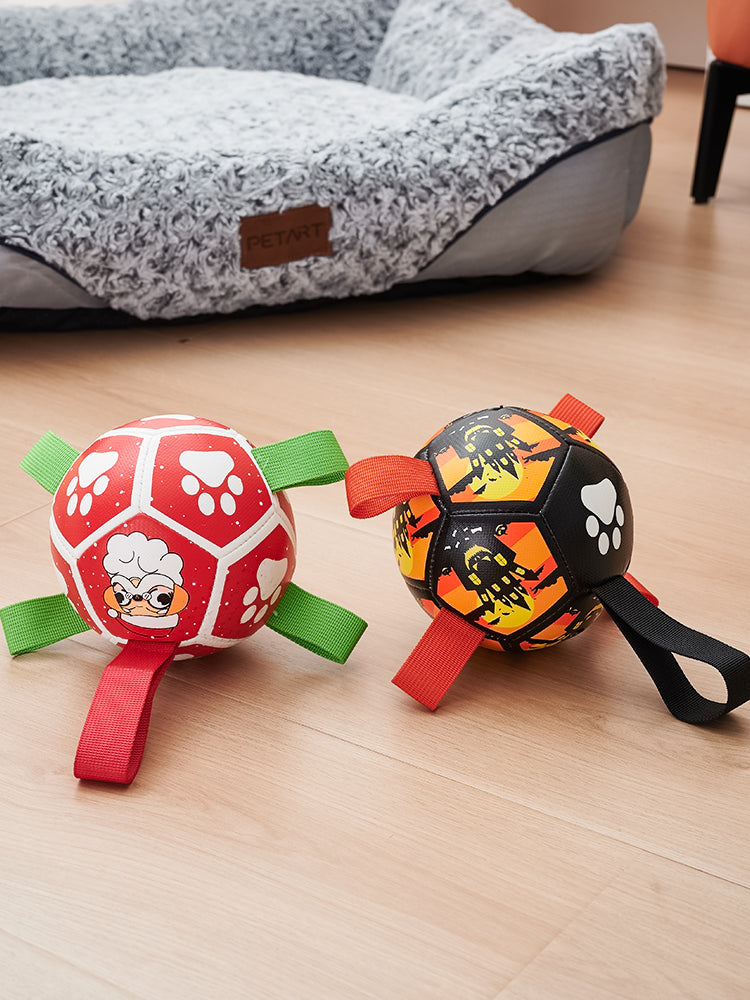 Interactive Pet Soccer Ball Toy With Straps Tug Play