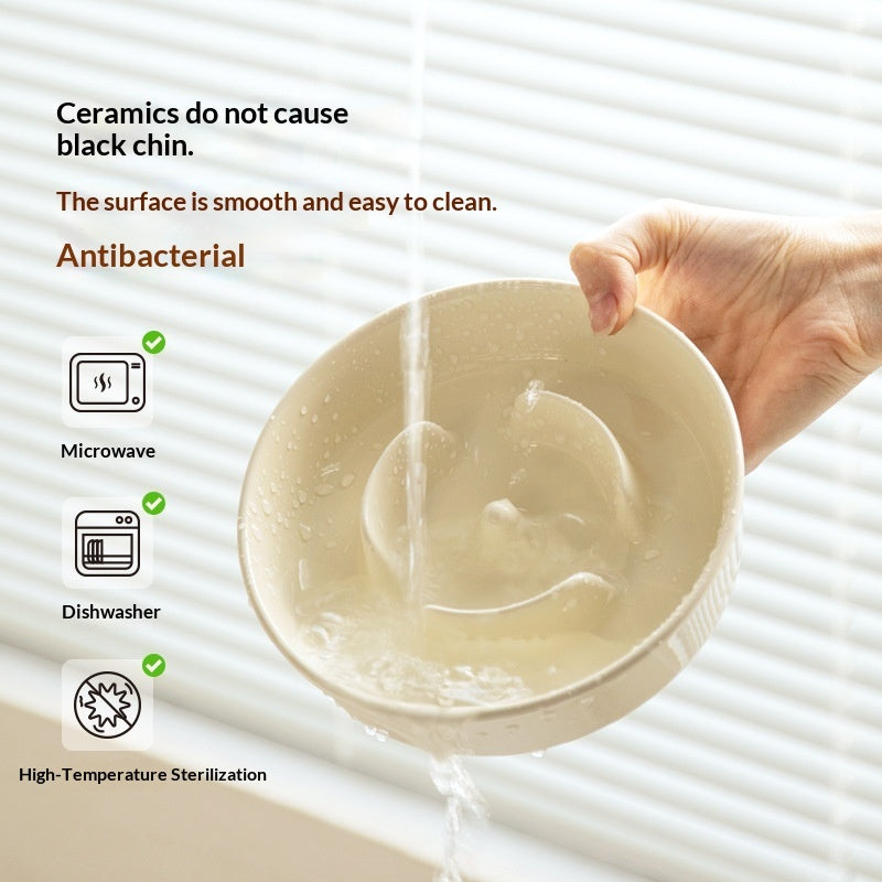 Ceramic Pet Slow-Feeding Anti-Choking Tip-Proof Bowl
