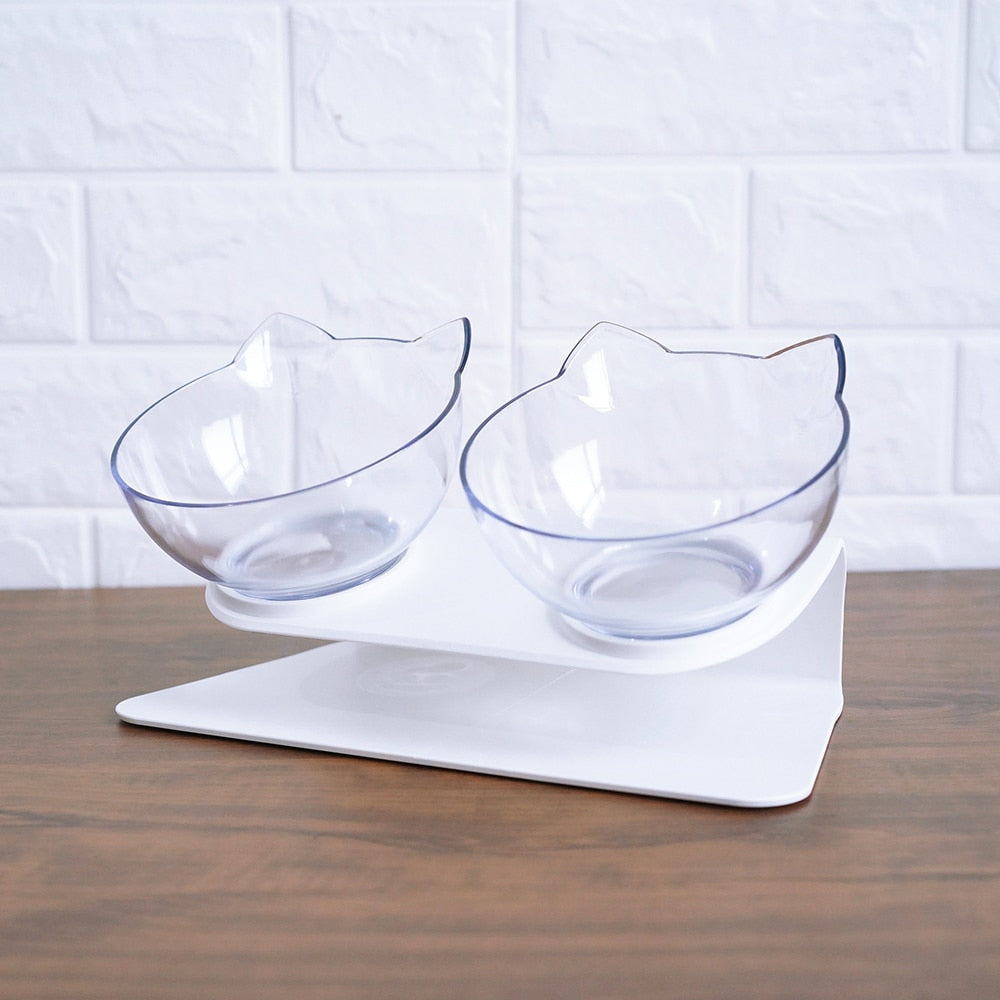 Non Slip Elevated Pet Double Feeding Bowl Transparent Stand