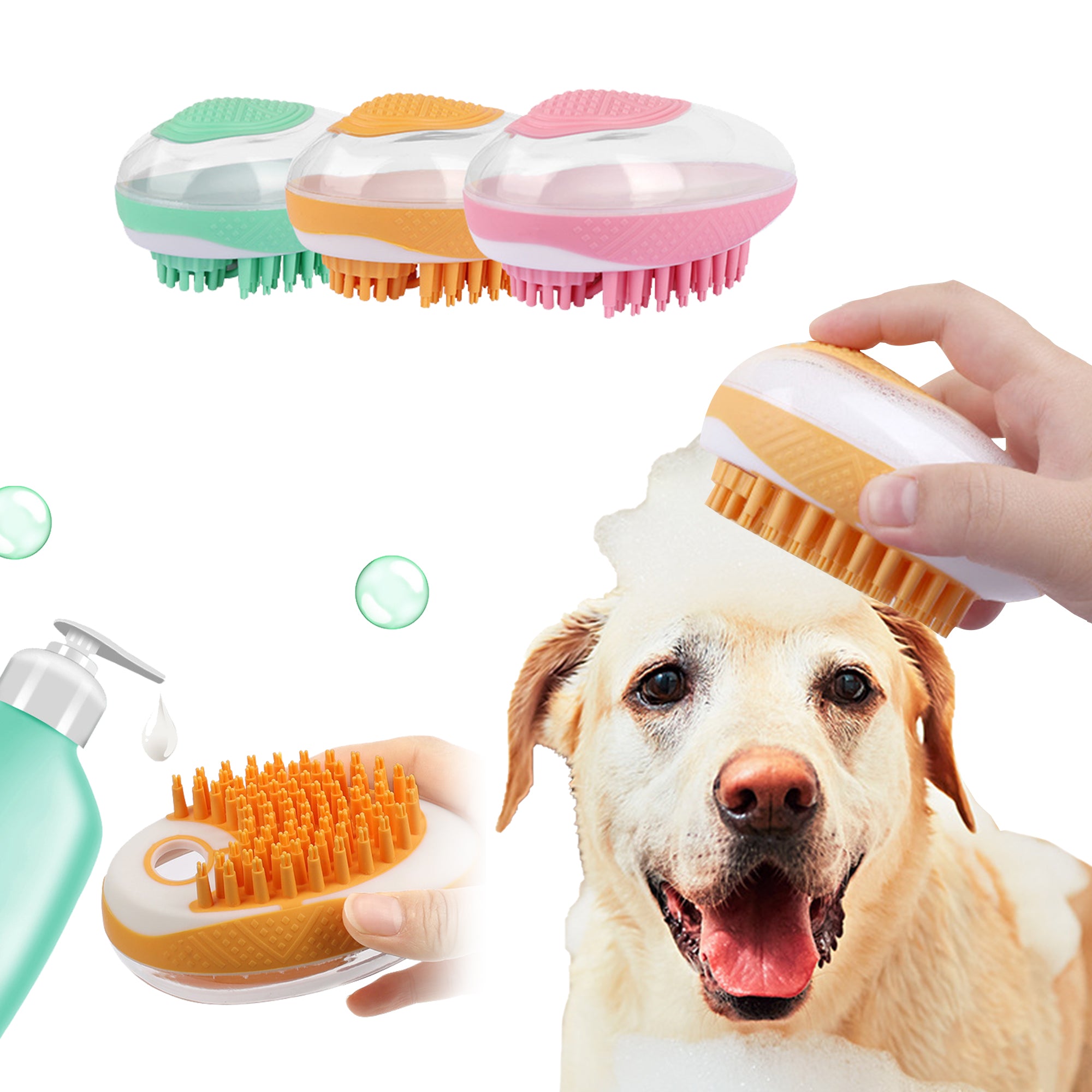 2 In 1 Pet Bath Brush Soft Silicone Massage Grooming Tool