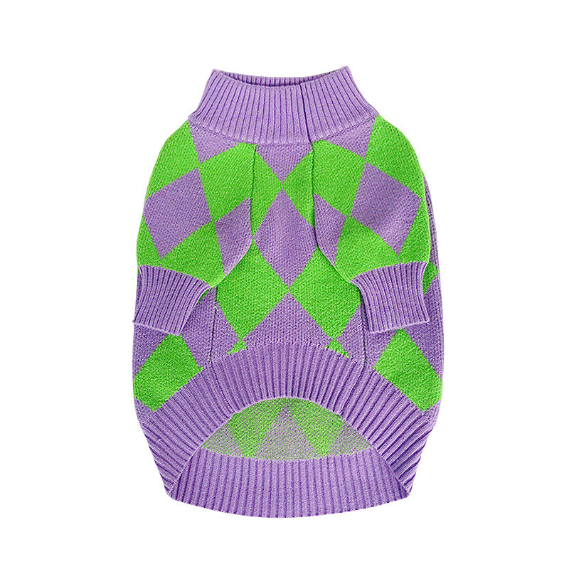 Trendy Plaid Pet Sweater Warm Stylish Wear