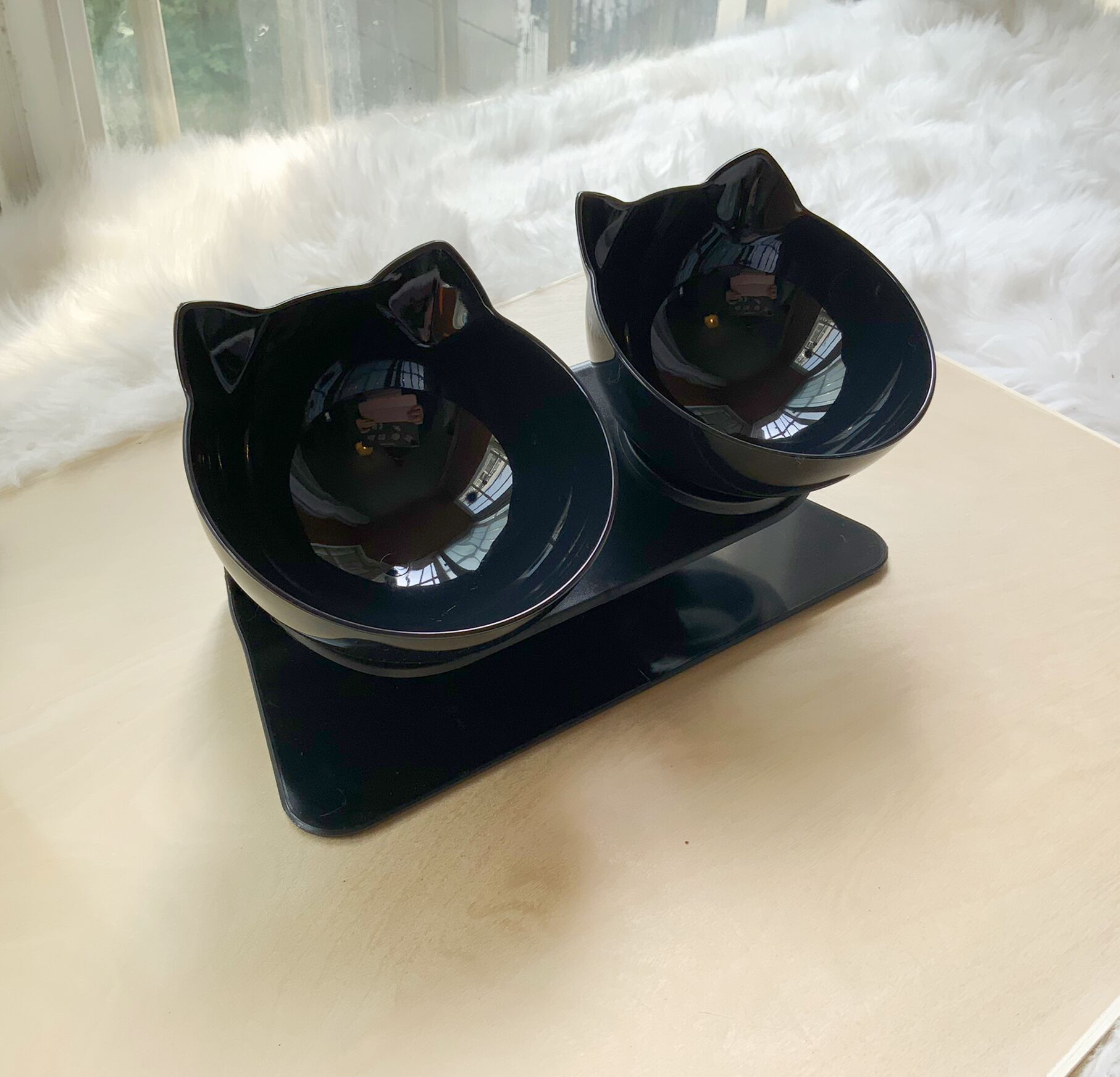 Non Slip Elevated Pet Double Feeding Bowl Transparent Stand