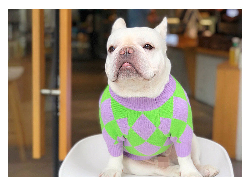 Trendy Plaid Pet Sweater Warm Stylish Wear