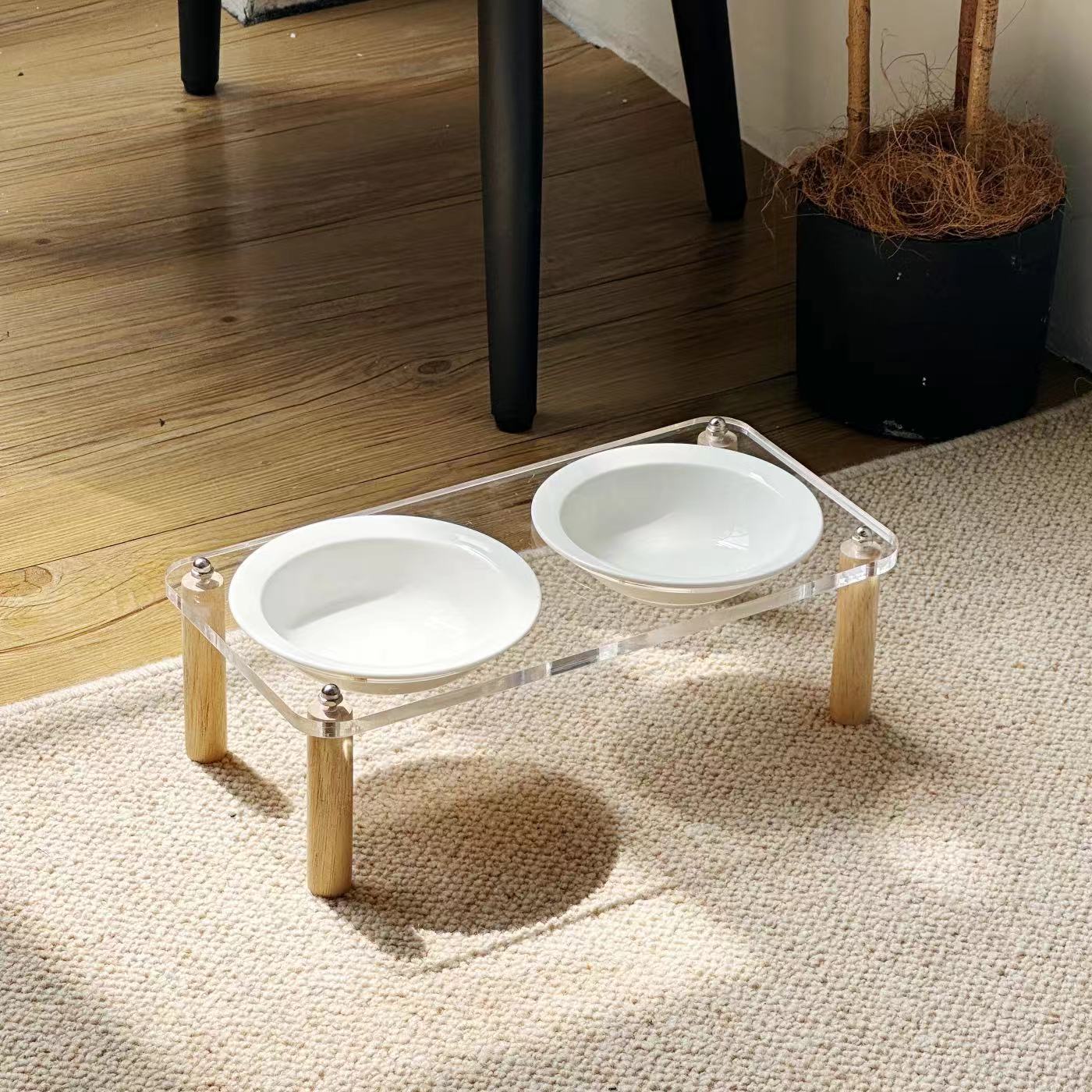Anti-Tumble Elevated Ceramic Pet Double Feeding Bowl