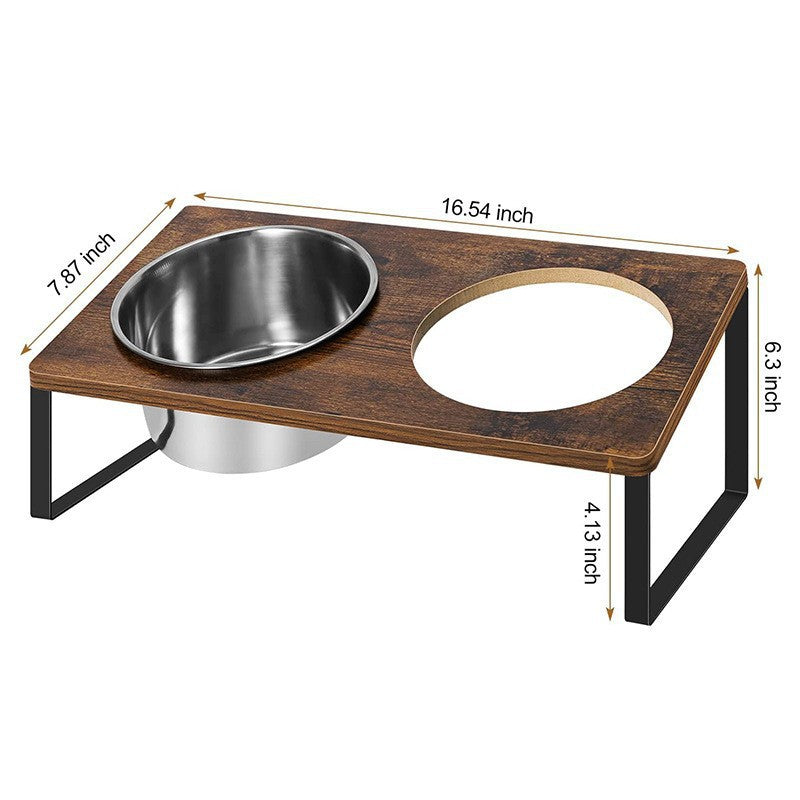 Pet Iron Wood Combined Feeding Bowl Rack Stand