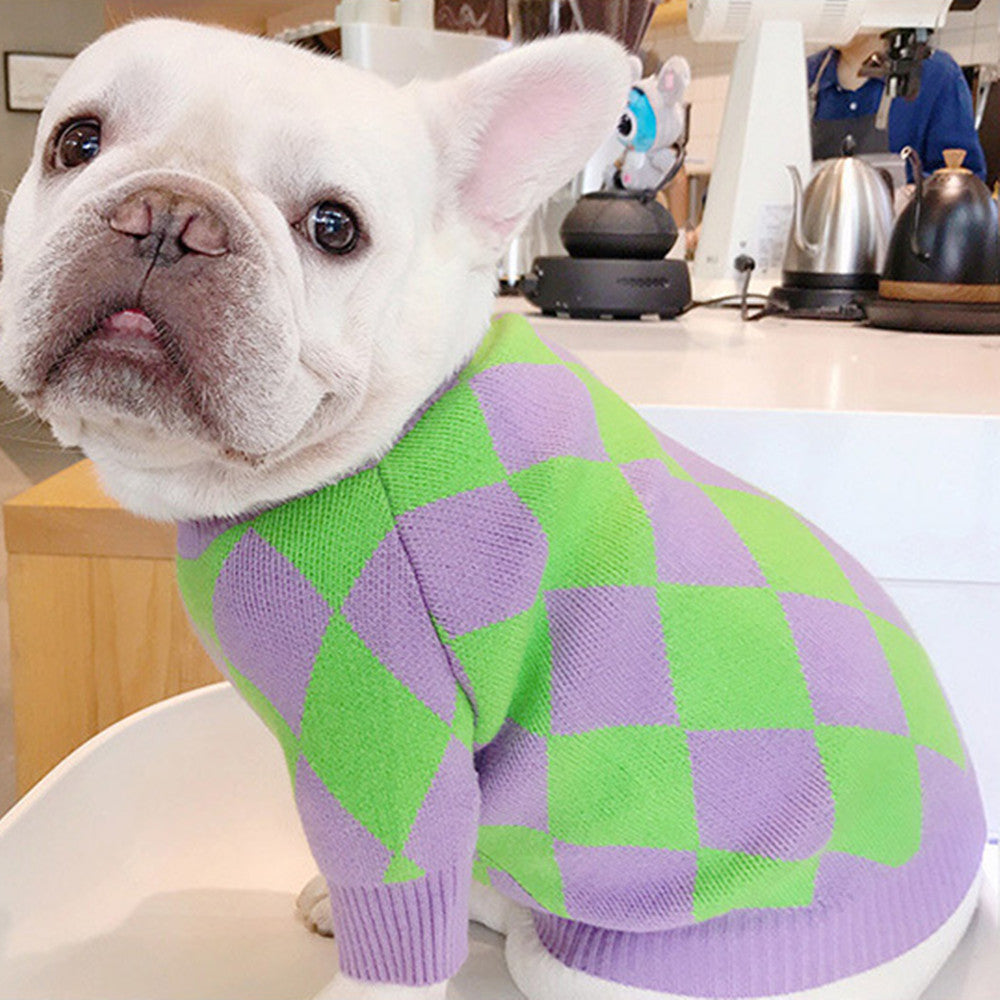 Trendy Plaid Pet Sweater Warm Stylish Wear