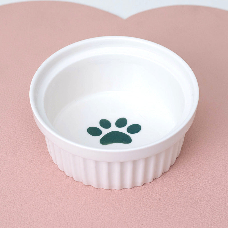Tall Diagonal Ceramic Pet Double Feeding Bowl Water Bowl