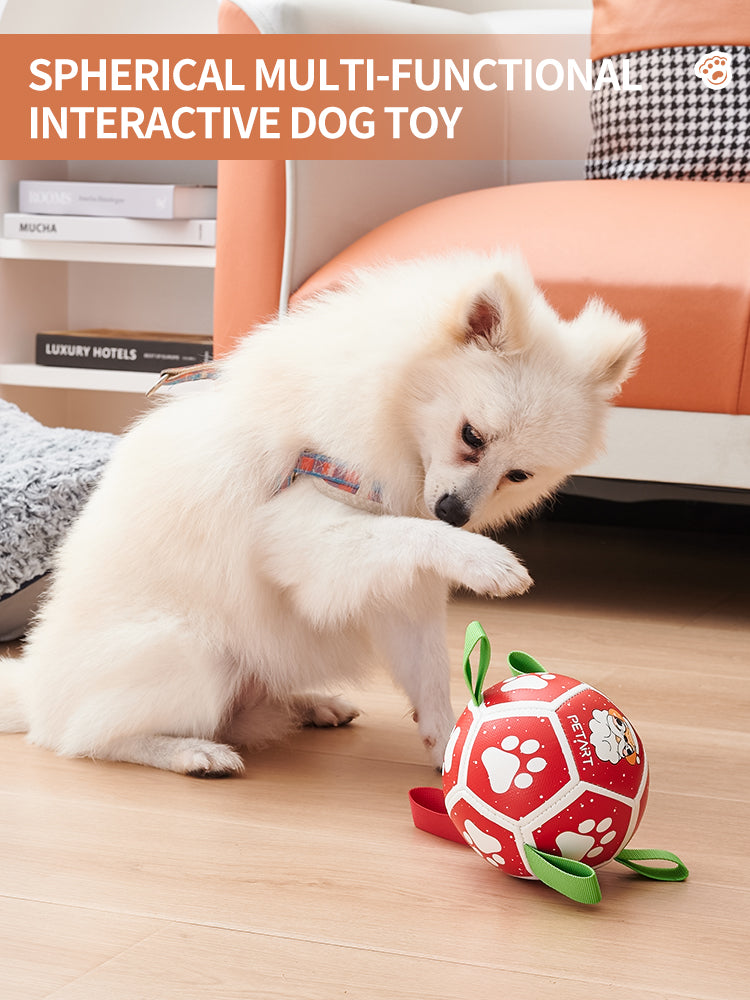 Interactive Pet Soccer Ball Toy With Straps Tug Play