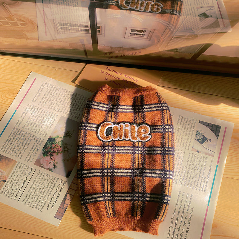 Vintage Plaid Pet Sweater Warm Cozy Apparel