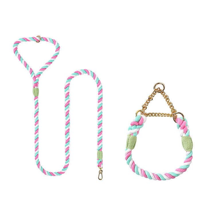 Woven Cotton Pet Collar And Leash Set